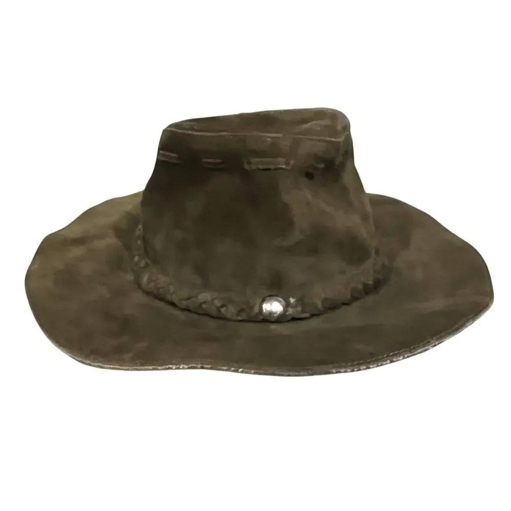 Banana Republic Vintage Suede Outback Hat Safari Braided Band Mens Sz M/L